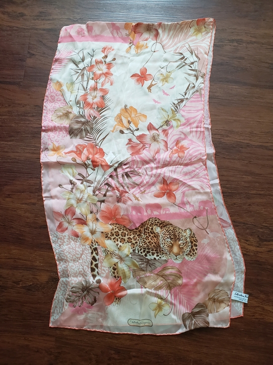 Salvatore Ferragamo Accessories - Salvatore Ferragamo 100% Silk Scarf Quiet Luxury Floral Leopard 16x60 In
